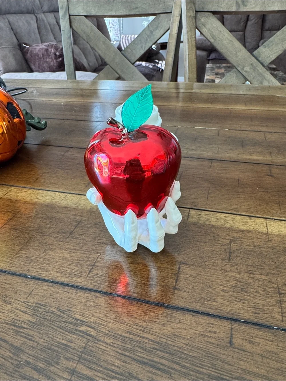 Bath & Body Works Red Apple Ornament with White Hands and Green Leaf
